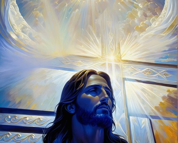 Serene Figure Surrounded by Light and Spiritual Symbols