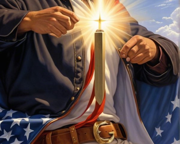 Muscular Man in Cowboy Hat with American Flag and Candle