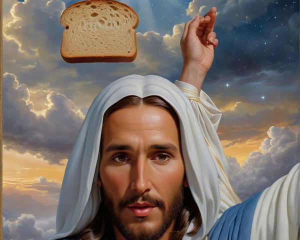 Ethereal figure in robe reaching for divine light