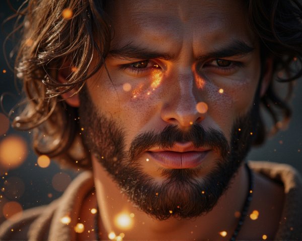 Close-up Portrait of a Man with Tousled Hair and Beard