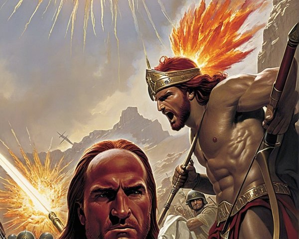 Dramatic Battlefield Scene with Ancient Warriors