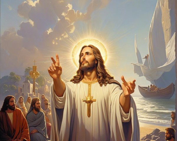 Serene Coastal Scene with Jesus and Disciples