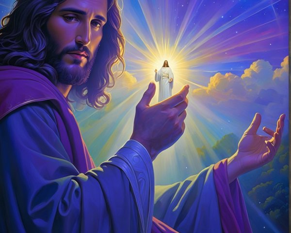 Serene figure with illuminated symbol in vibrant background