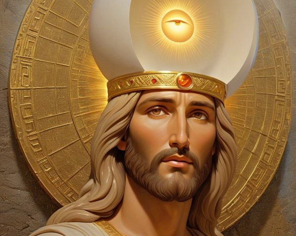 Serene Figure with Crown and Halo in Soft Light