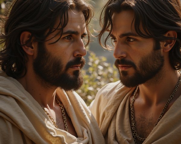 Bearded Men in Contemplative Gaze in Natural Setting