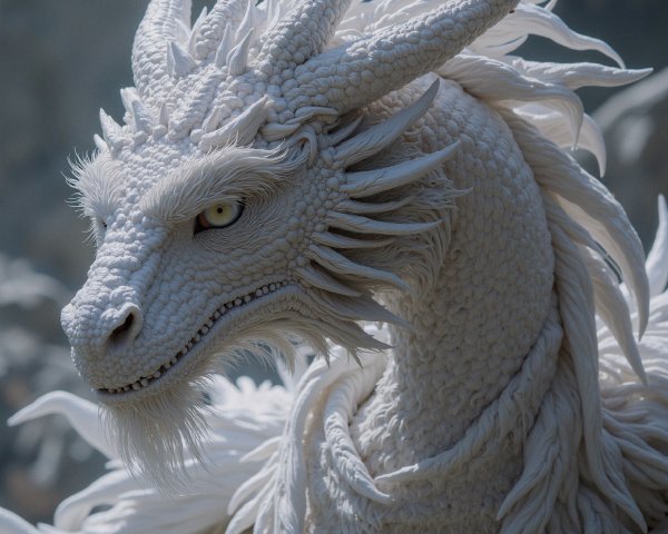 Majestic White Dragon with Textured Scales and Mane