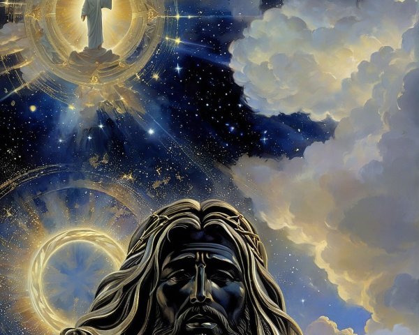 Celestial Scene with Jesus and Cosmic Elements