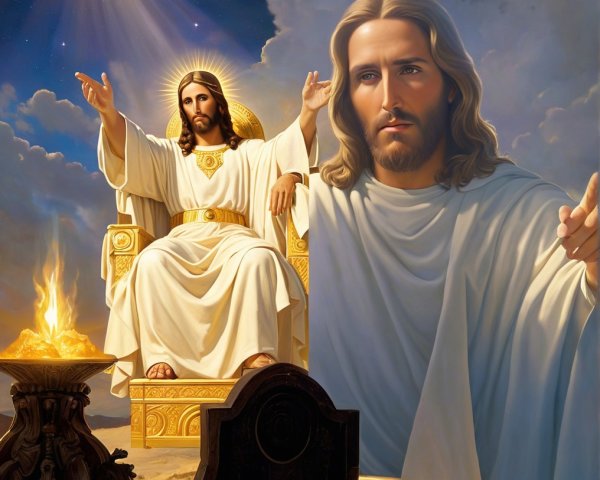 Jesus Christ on a Golden Throne in Heavenly Setting