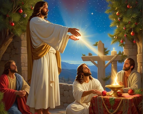 Jesus Christ Surrounded by Reverent Figures at Night