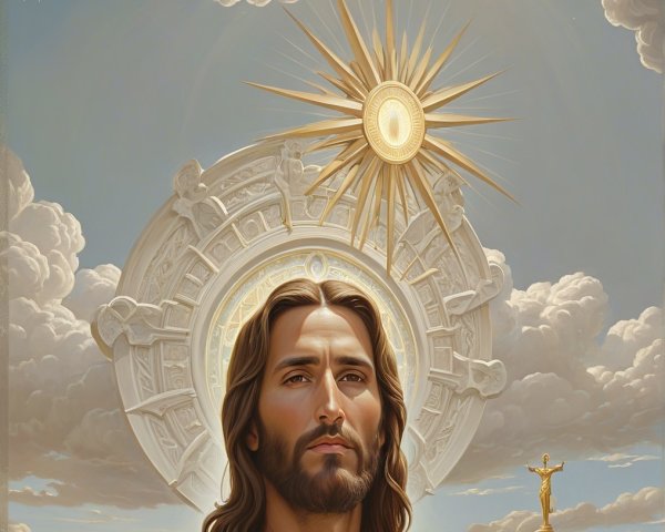 Serene Figure with Flowing Hair and Majestic Clouds