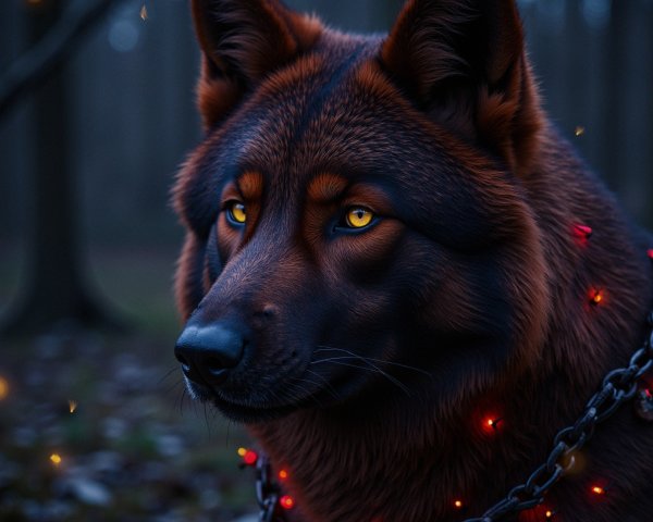 Majestic Wolf-Like Creature in Dimly Lit Forest