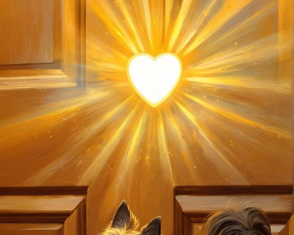 Golden Light from Heart-Shaped Keyhole on Wooden Door