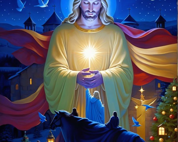 Radiant Jesus Figure in Serene Night Scene