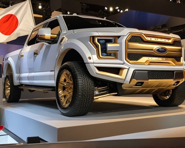 Custom Ford Truck with White Exterior and Gold Accents