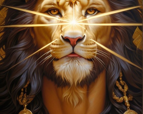 Majestic Lion with Golden Crown and Regal Mane