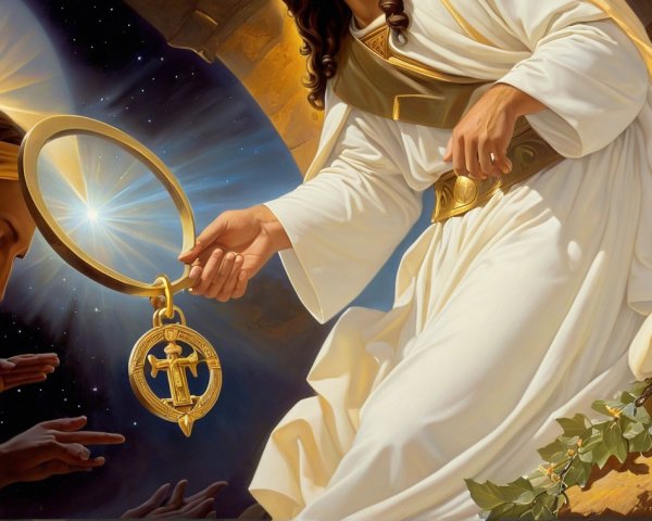 Divine Encounter with Radiant Figure and Golden Ring