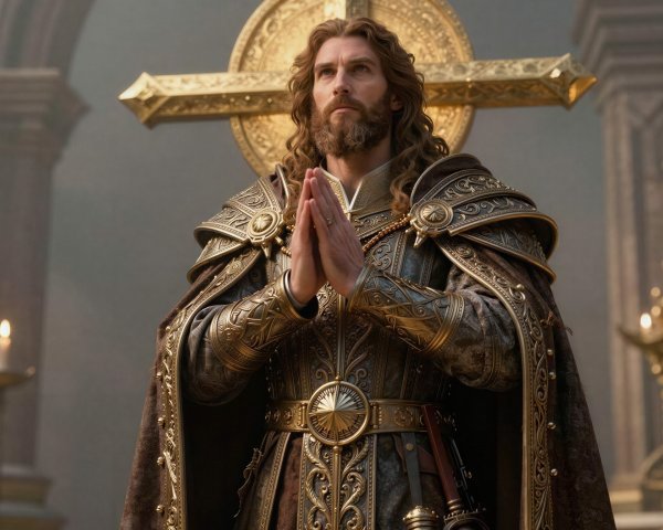 Close-Up of Man in Detailed Medieval Armor