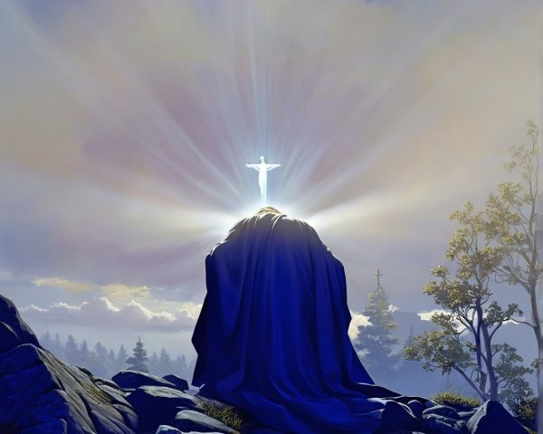 Oil Painting of Kneeling Figure at Sunrise