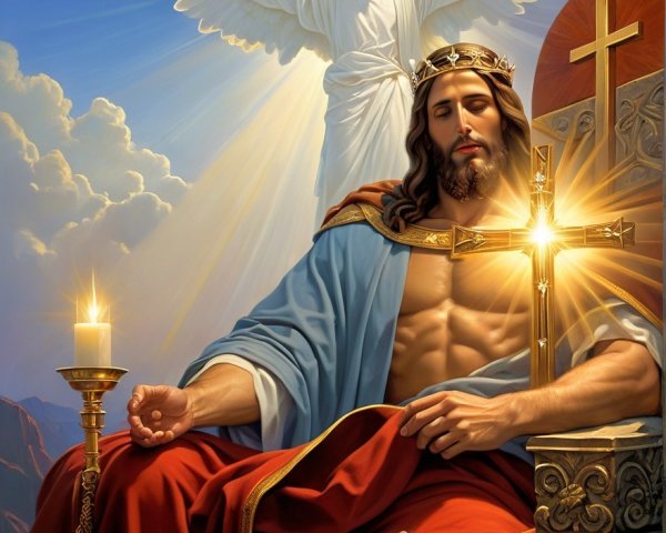 Majestic Scene of a Figure on a Throne with Cross