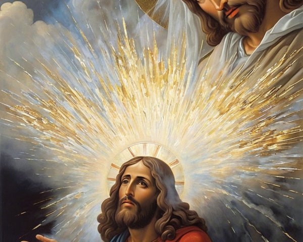 Jesus in Divine Scene with Celestial Figure and Wolves