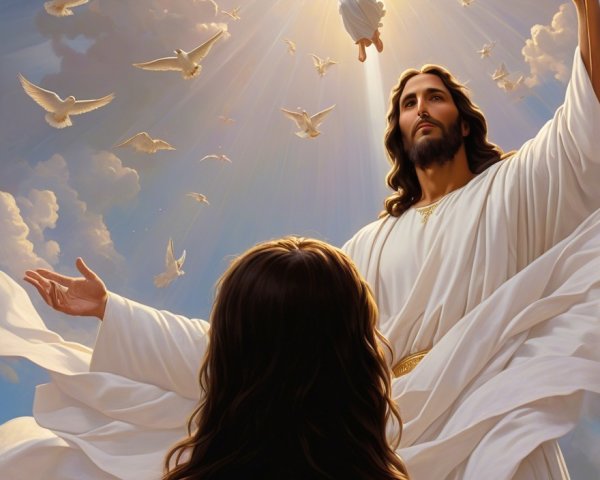 Heavenly Scene of Jesus Christ's Ascension with Doves