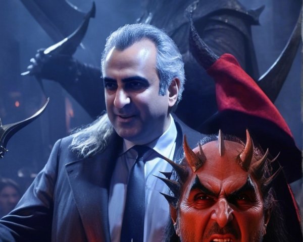 Dramatic Scene with Two Imposing Figures in Darkness