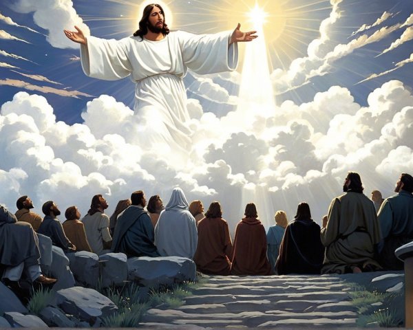 Jesus Surrounded by Followers in a Majestic Scene