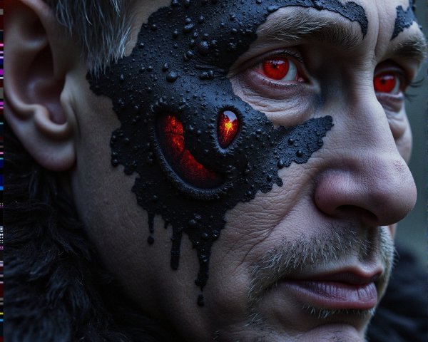 Close-up Portrait of a Man with Dark Face Paint