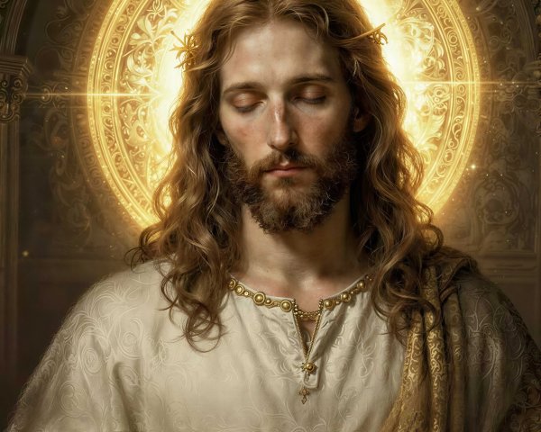 Contemplative Jesus Christ with serene expression and halo