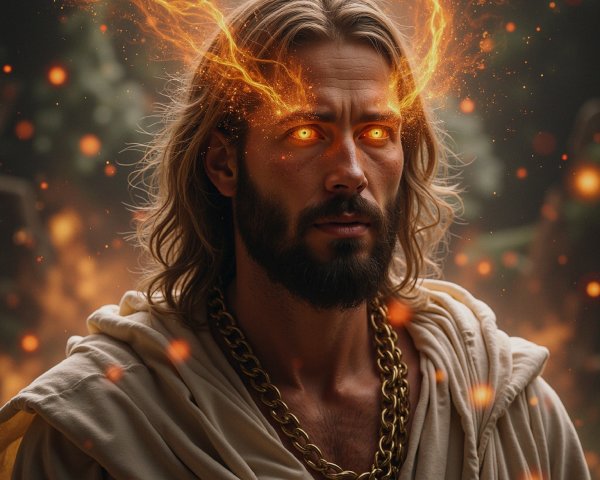 Mystical Figure in Ethereal Atmosphere with Sparks