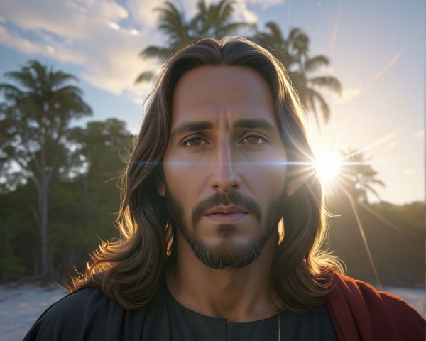 Serene Figure Against Tropical Beach Background