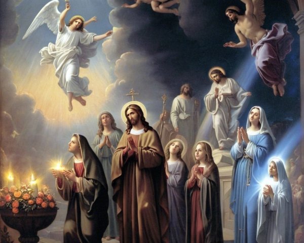 Celestial Scene with Jesus Surrounded by Angels