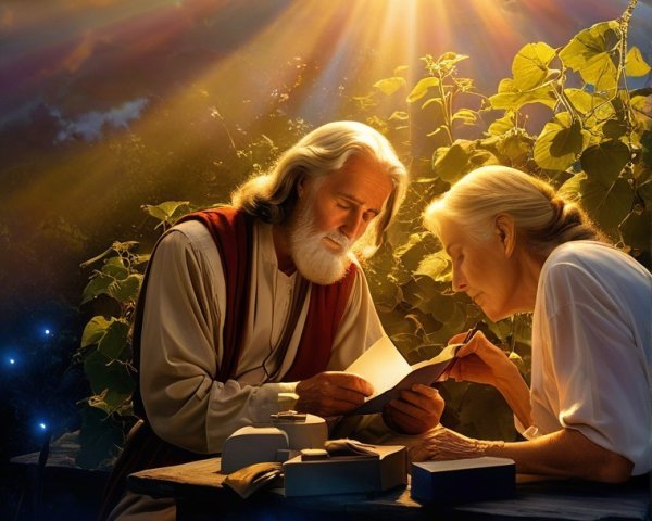 Elderly Man and Woman Sharing a Serene Moment Outdoors