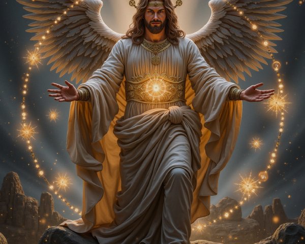 Celestial Figure in White Robes Surrounded by Light