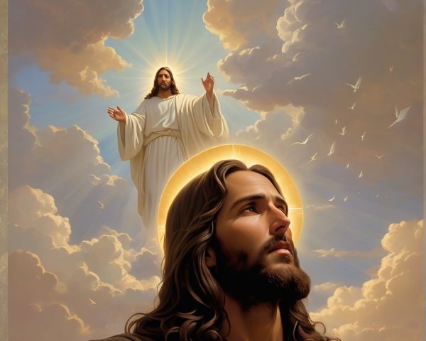 Divine Scene with Jesus Surrounded by Light and Doves