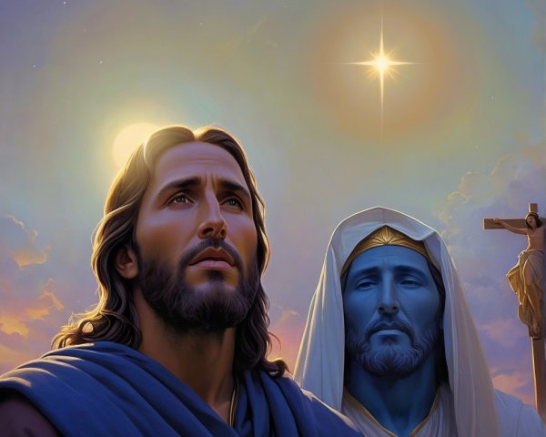 Serene Heavenly Landscape with Two Contemplative Figures
