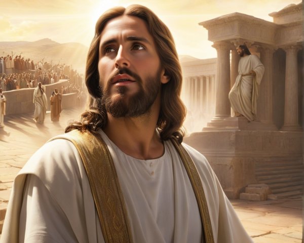 Jesus in Glowing Light Surrounded by Majestic Landscape