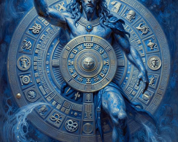 Blue-Skinned Deity in Cosmic Digital Painting