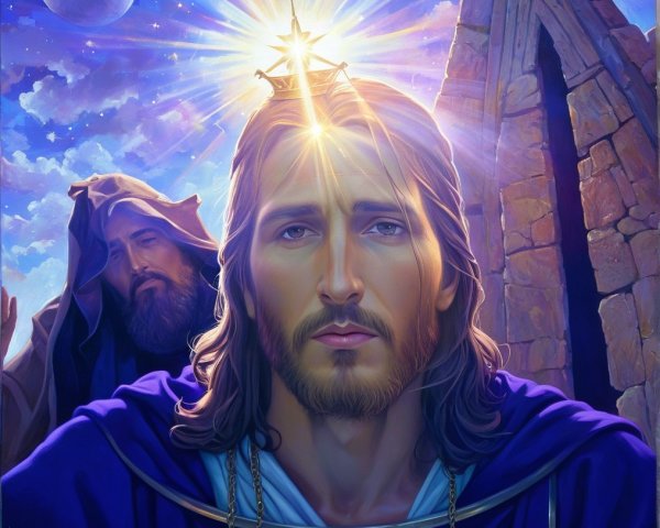 Ethereal Figure in Royal Attire Surrounded by Light