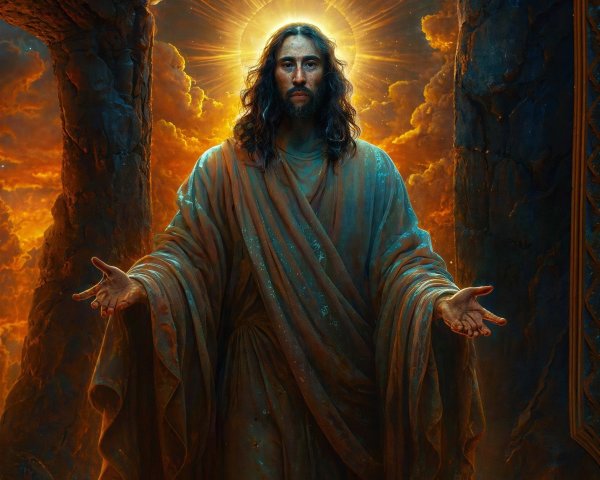 Illustration of Jesus Christ Under Glowing Archway