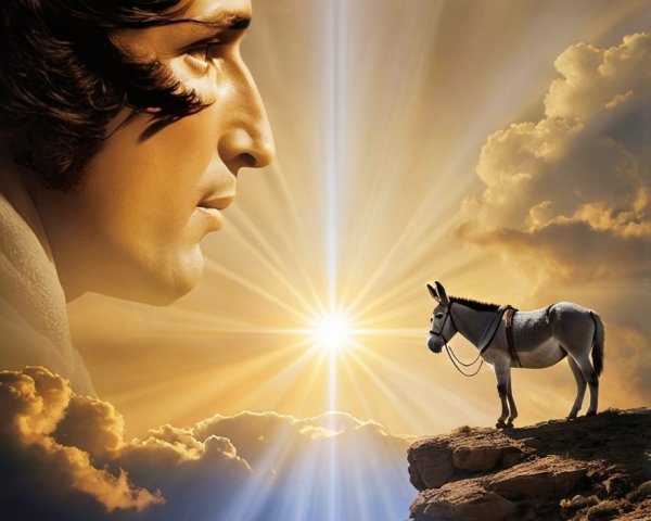 Thoughtful Figure and Horse in Serene Landscape
