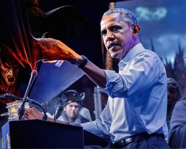 Dramatic Scene with Figure, Podium, and Mythical Creatures