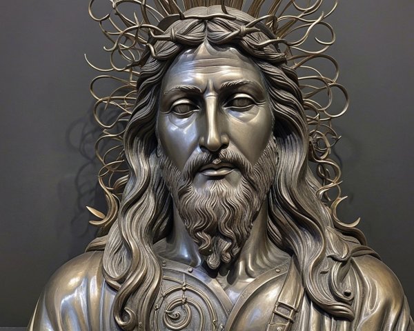 Intricate Bronze Statue of Jesus Christ with Halo