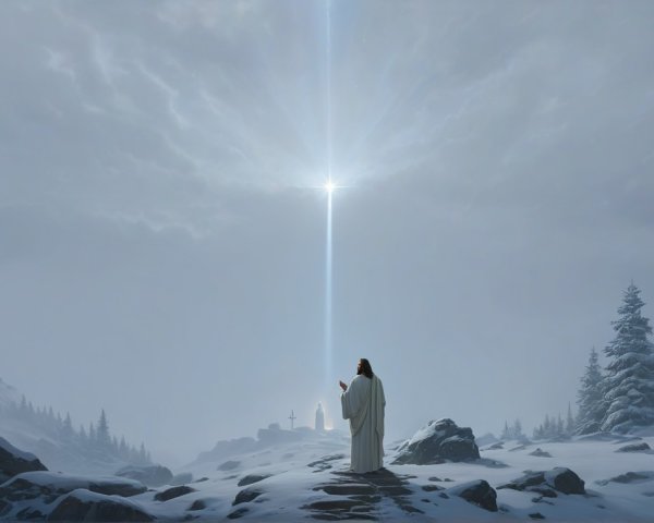 Winter Landscape with Light and Snow-Covered Trees