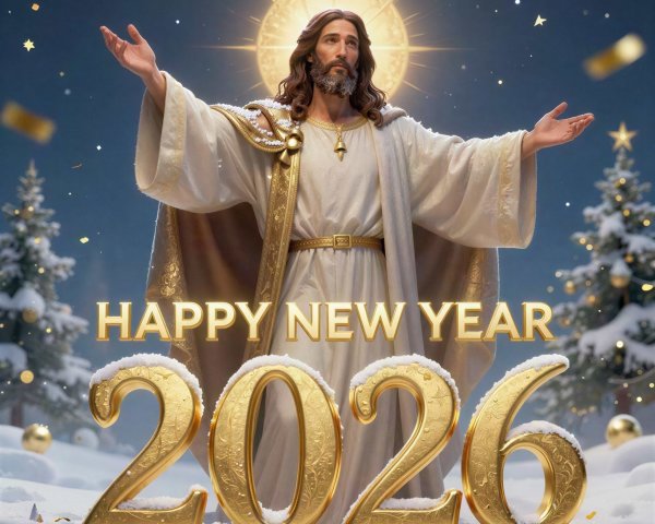 Illustration of Jesus Christ in a snowy landscape