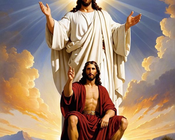 Religious Scene with Jesus Christ in Illuminated Landscape