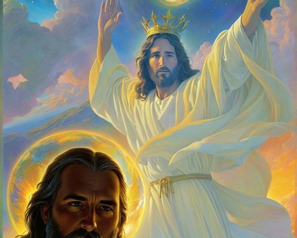 Majestic Figure in White Robes with Celestial Backdrop