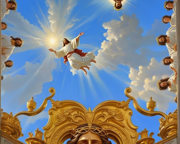 Celestial Scene of Jesus' Ascension with Heavenly Figures
