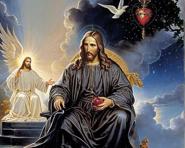 Celestial Scene of Jesus with Heart and Dove