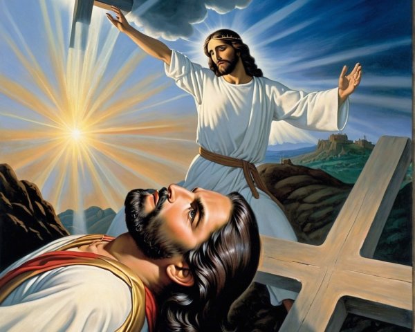 Dramatic Scene with Figures and Shining Cross